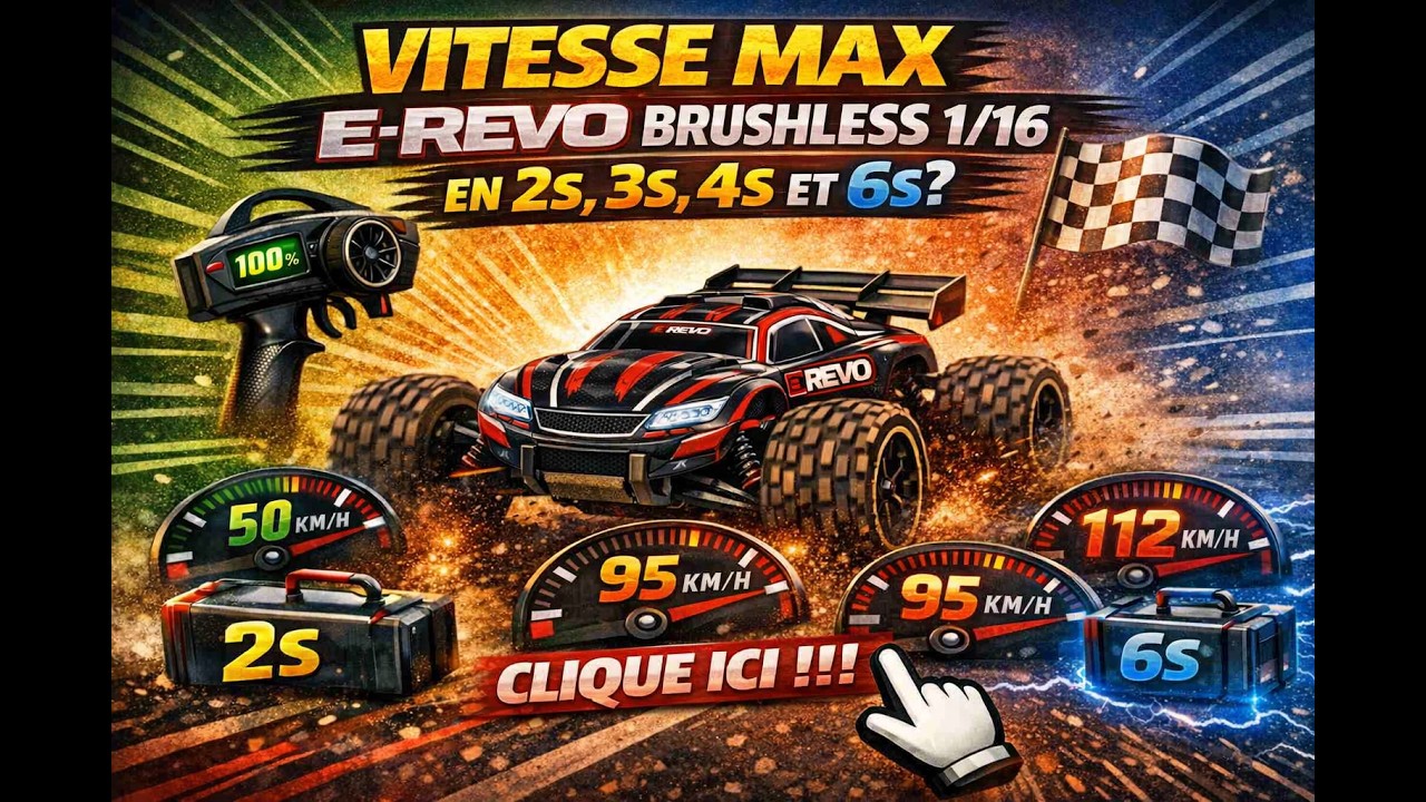 vitesse max 1/16 E-REVO brushless selon batterie