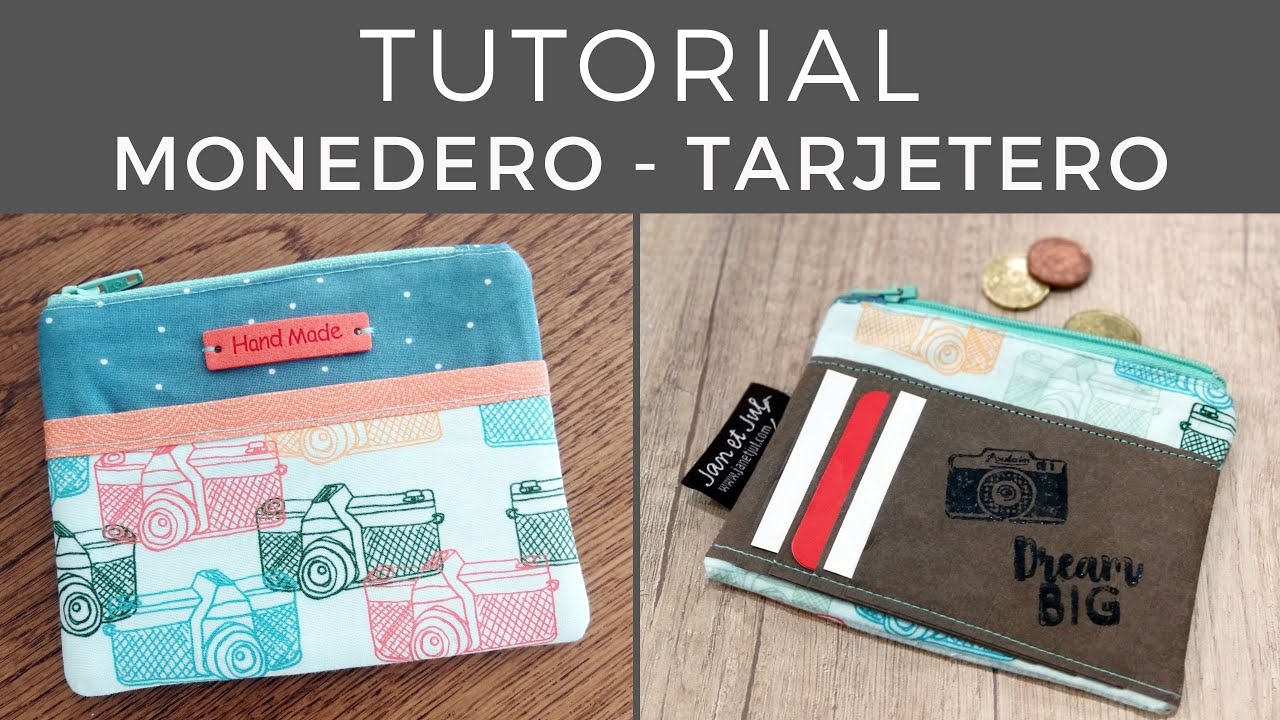 Monedero tarjetero de tela con cremallera y Kraft Tex o Papel Celulosa | Tutorial Fácil