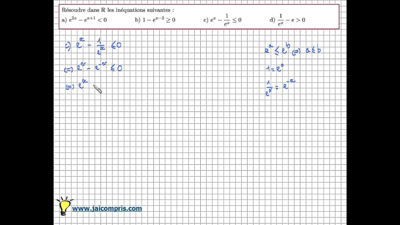 Fonction Exponentielle - Exercice : Résoudre des inéquations avec des exponentielles - Niveau facile