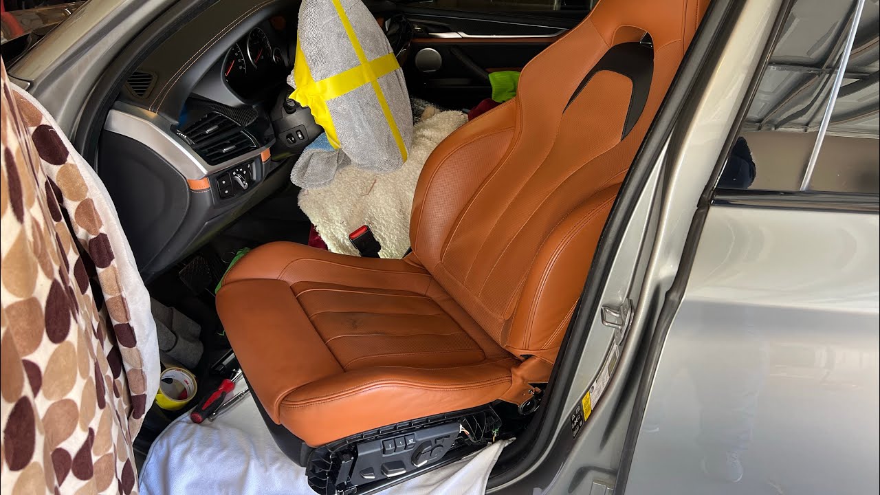 BMW X5 drivers seat removal and side bolster leather repair