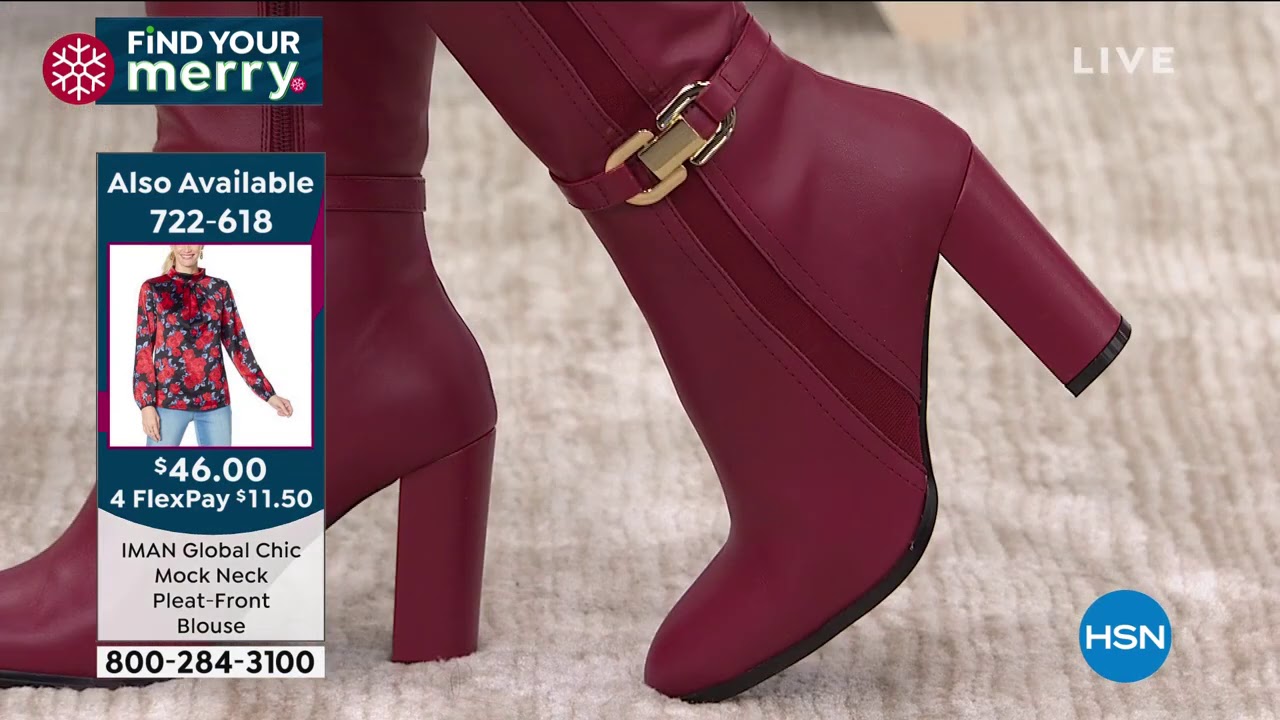 IMAN Global Chic Leather Tall Boot with Buckle Detail