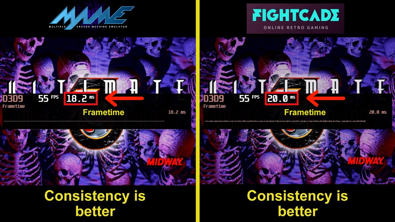 MAME vs Fightcade (FBNeo) - UMK3 Frametime comparison (offline)