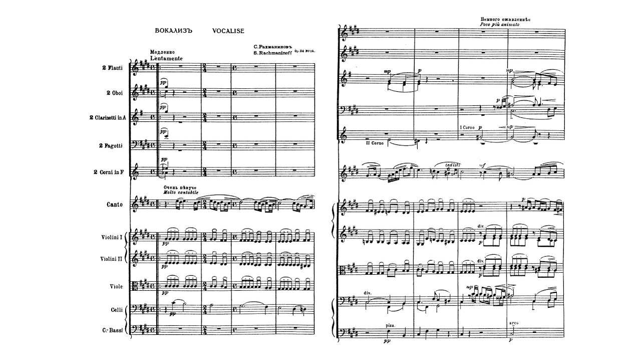 Rachmaninoff: Vocalise for voice and orchestra, Op. 34, No. 14 (with Score)