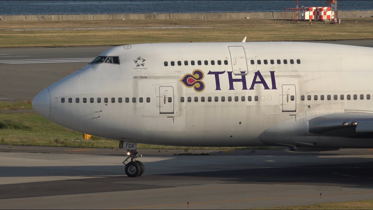 Thai Airways Boeing 747-400 HS-TGF Takeoff from KIX 24L