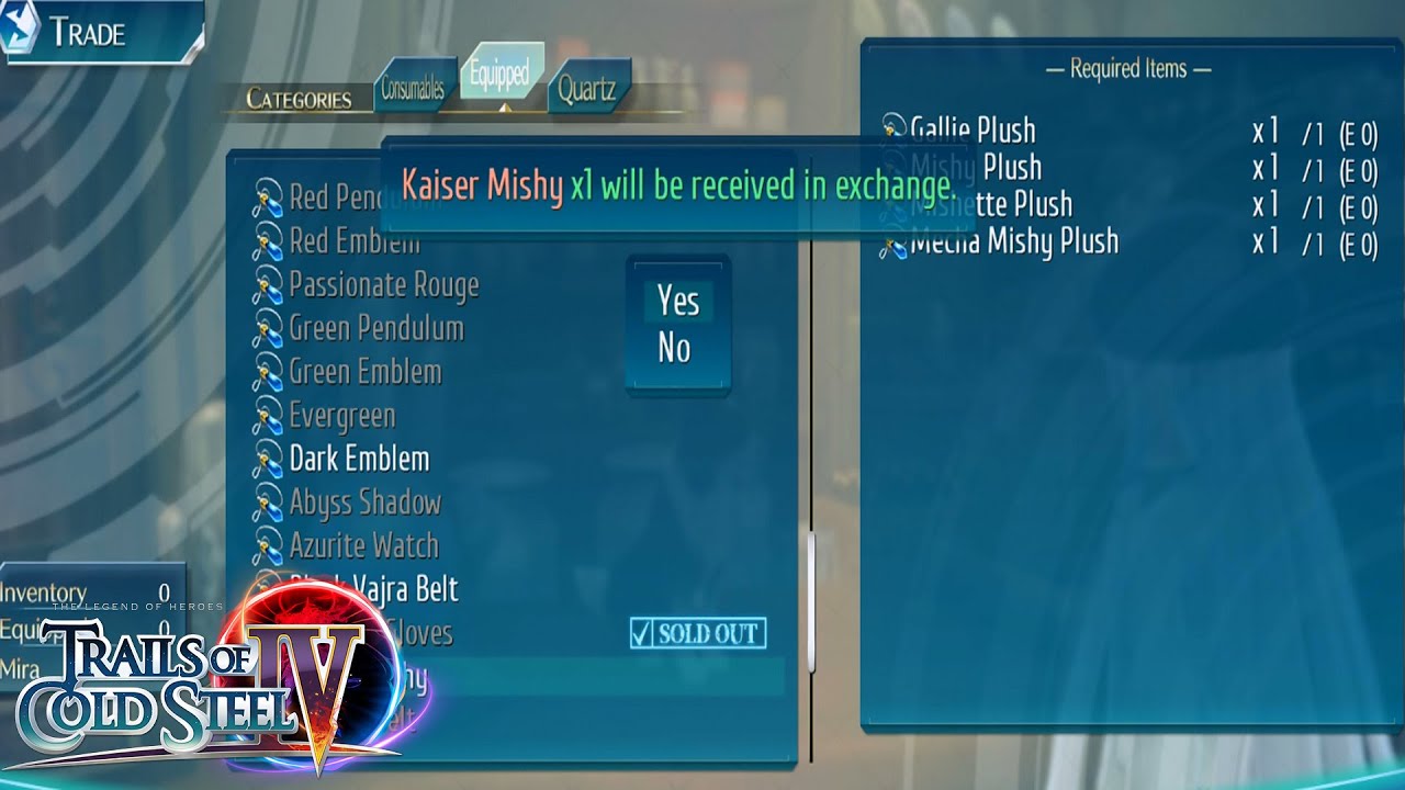 (TOCS4) Trails Of Cold Steel IV 4 – Kaiser Mishy (All Mishy Accessories - Missable) Guide