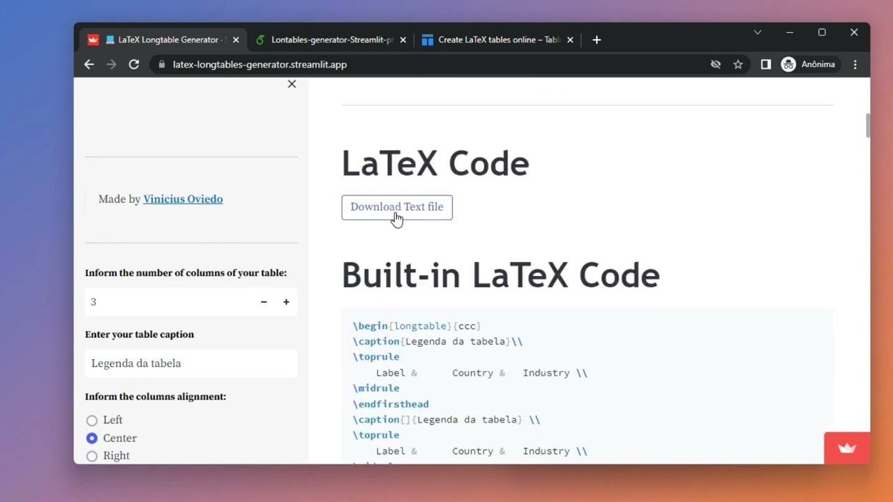 LaTeX-Longtable-generator - demo