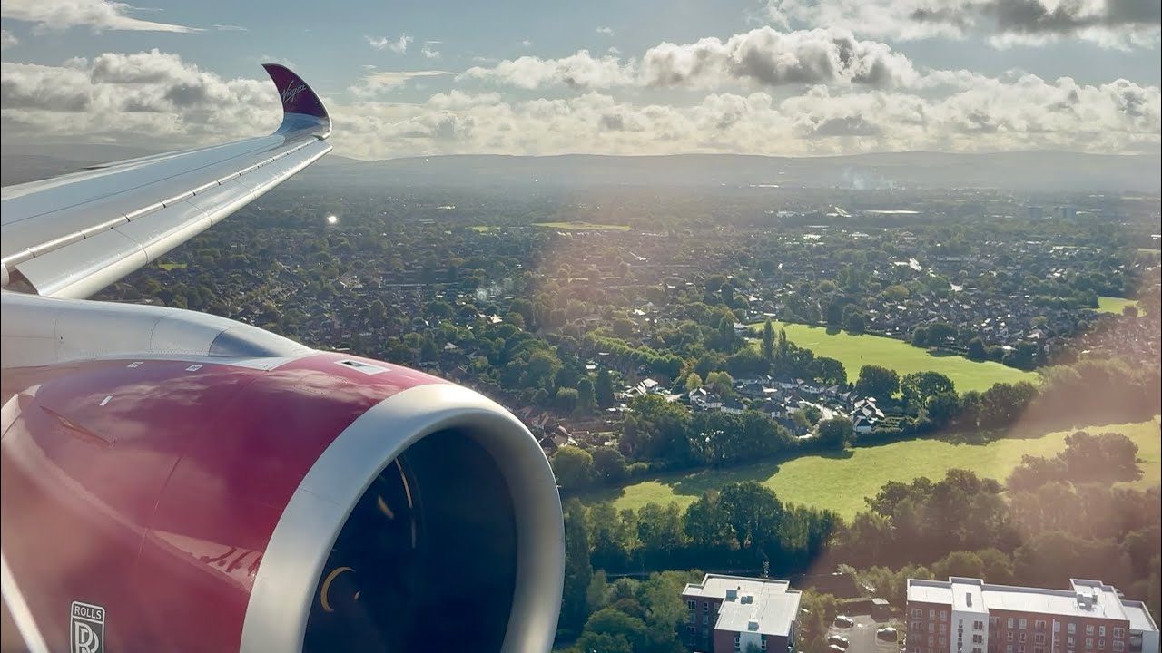 Virgin Atlantic Airbus A350-1000 full approach and landing at Manchester airport 23R | G-VNVR