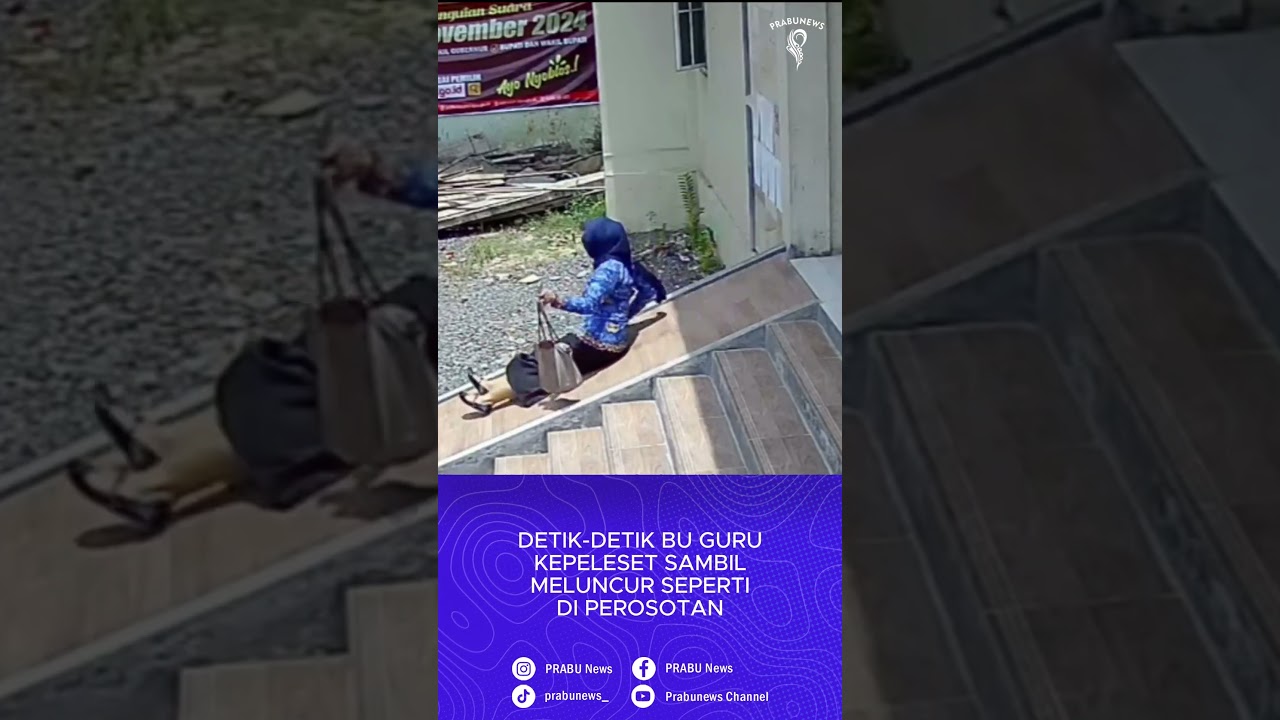 Detik-Detik Bu Guru Kepeleset Sambil Meluncur Seperti Di Perosotan