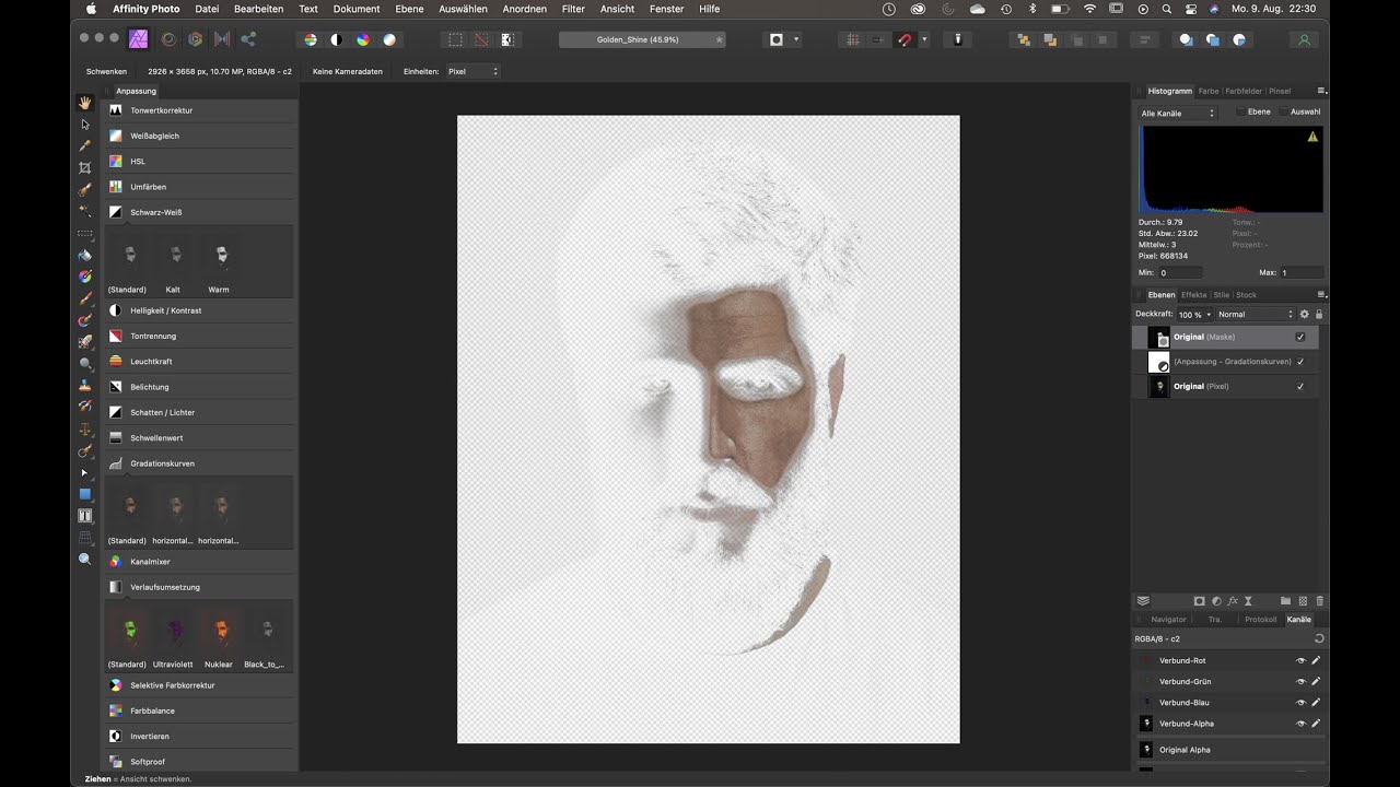 Affinity Photo: Luminanzauswahl mit Weichzeichnungsfilter