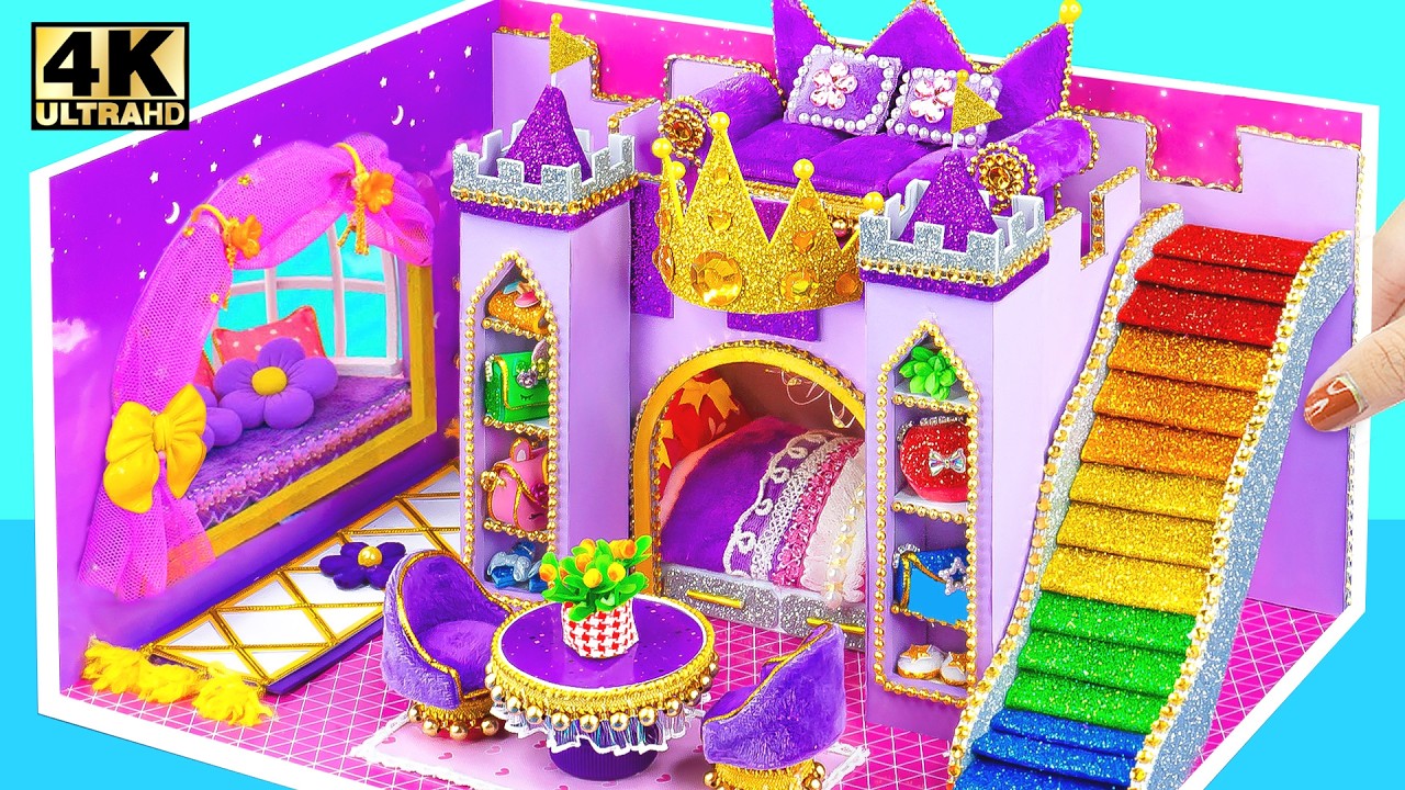 Make Princess Castle with Rainbow Slide, Golden Throne Bed, Mini Garden & Royal Room ✨DIY Mini House