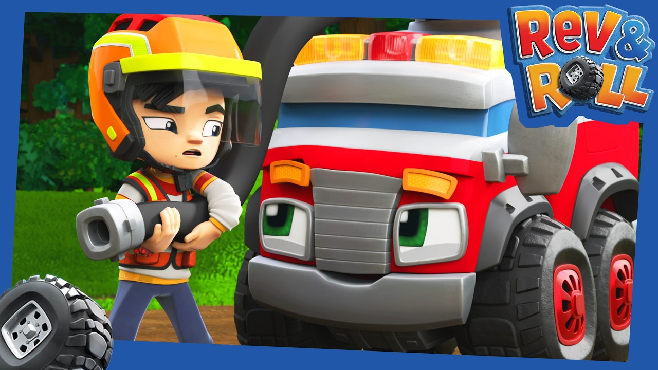 Hero Fire Truck's Secret Mission! Spritzer Saves! | Rev & Roll - WildBrain | Kid Movies