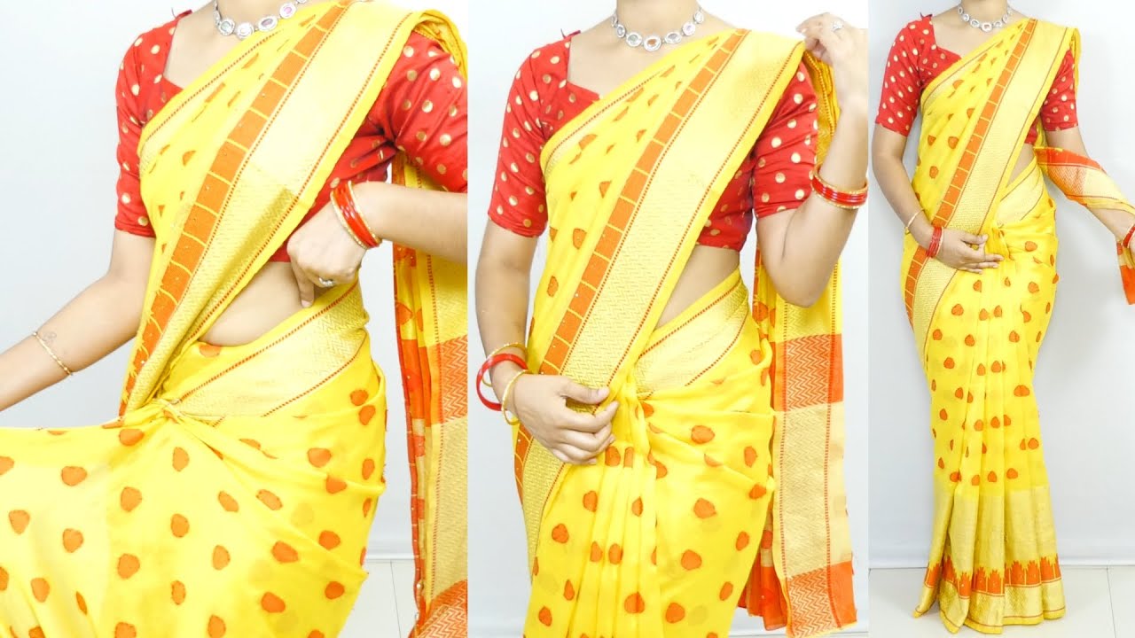 Simple Cotton Silk saree draping for Occasion |saree draping Tutorial for girls