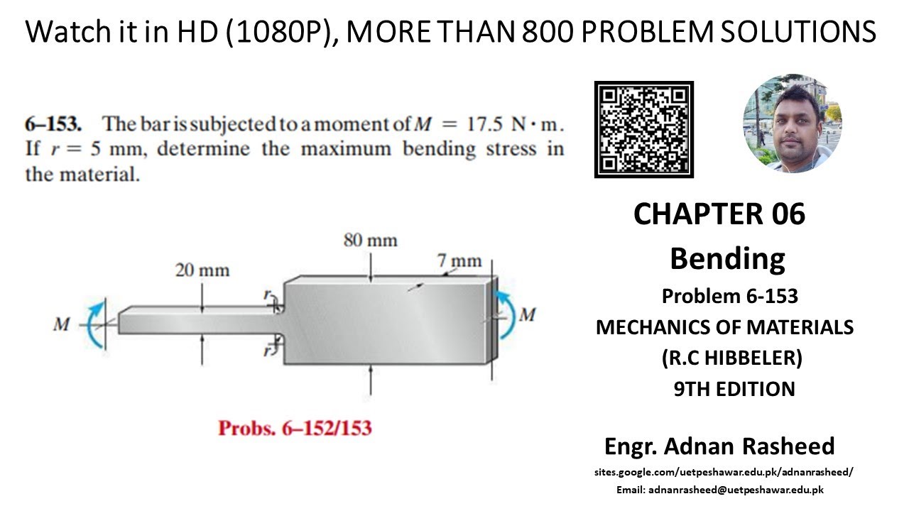 Определить максимальное изгибающее напряжение в материале | Задача 6-153 | Механика материалов Р....
