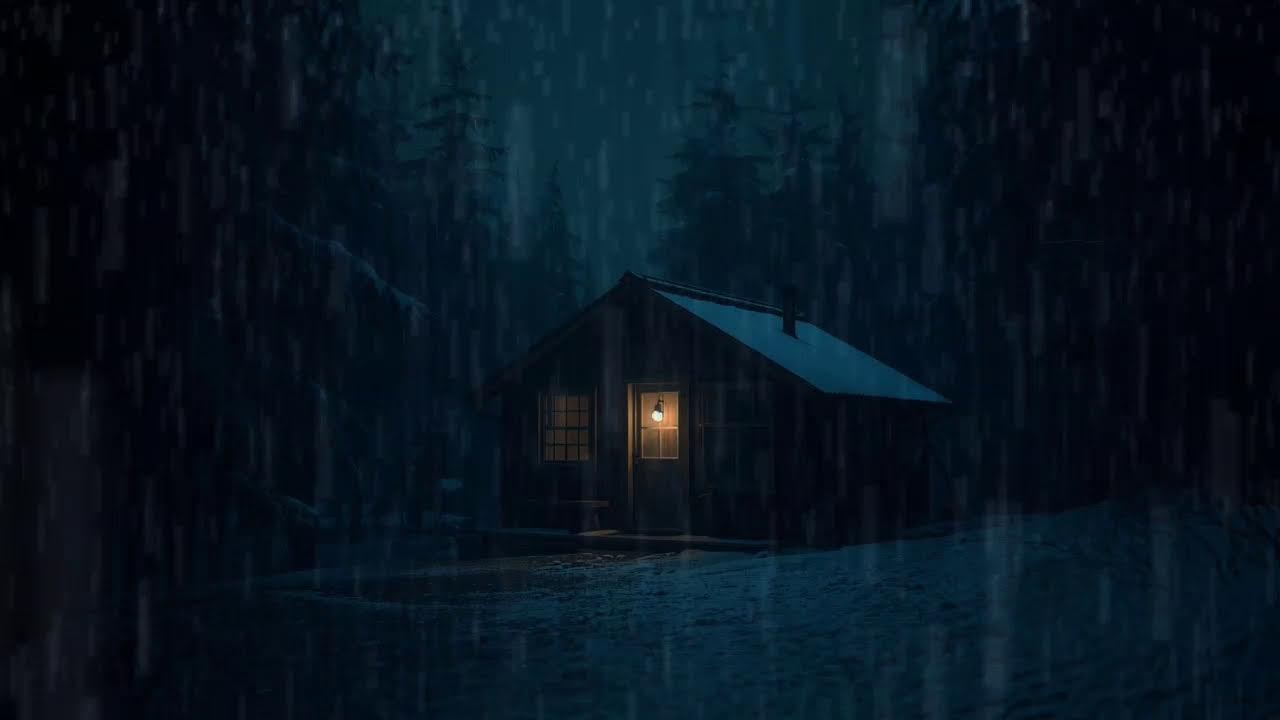 Calm Winter Rain Outside a Lonely Cabin (No Ads) | Deep Sleep Dark Ambience
