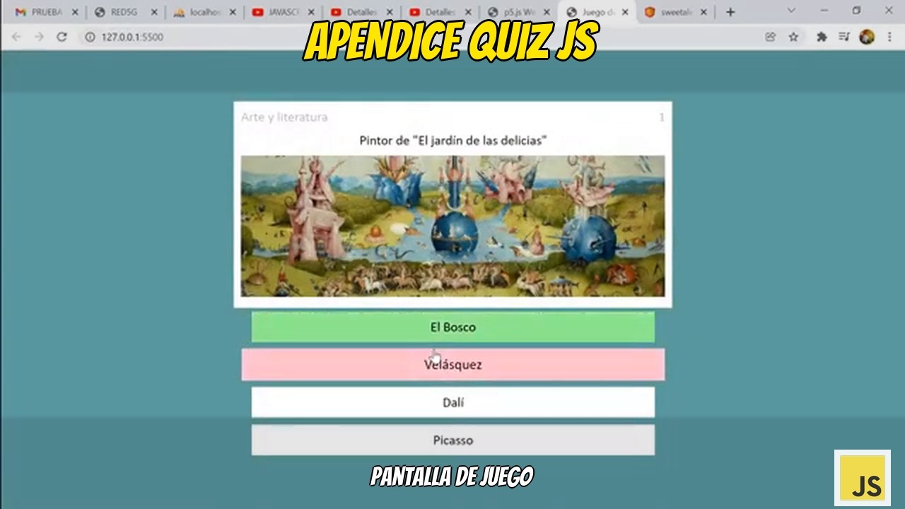 Apendice: Juego de preguntas en Javascript - Pantalla de juego finalizado