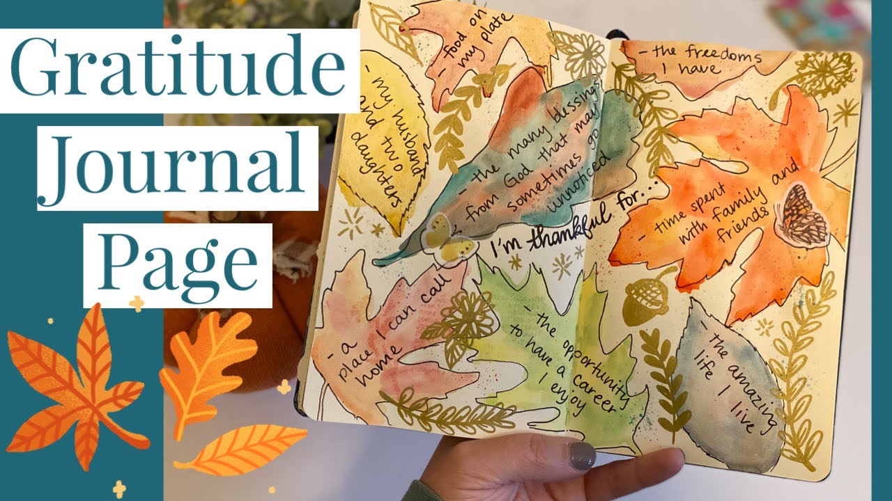 Mixed Media Art Journal using Fall Leaves and Gratitude