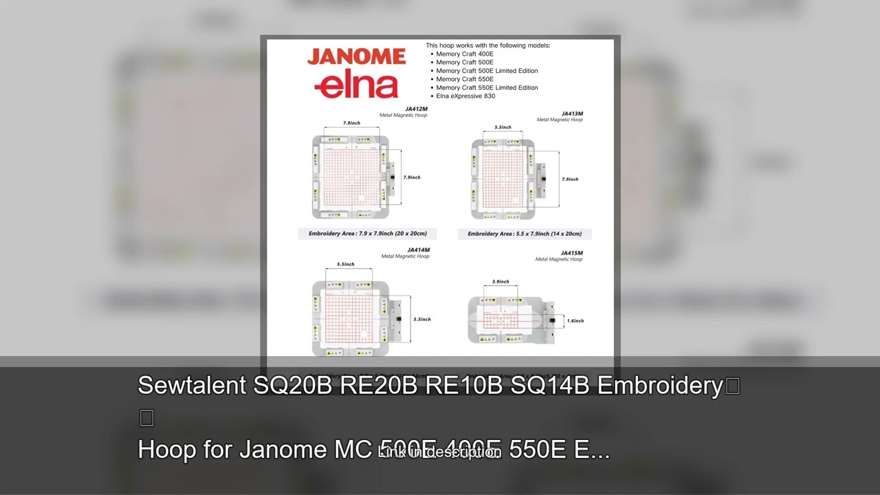 Sewtalent SQ20B RE20B RE10B SQ14B Embroidery Hoop for Janome MC 500E 400E 550E Elna eXpressive