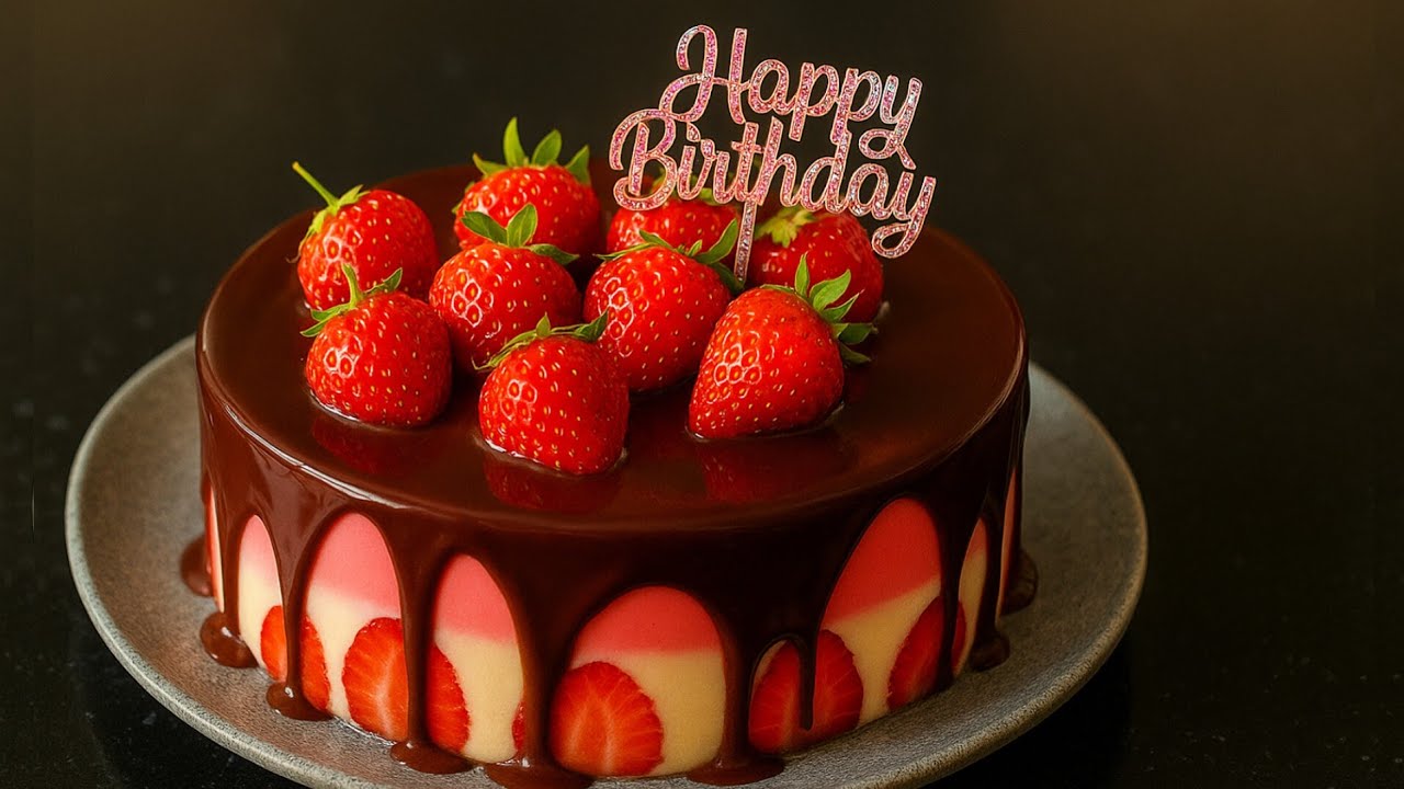 Puding ulangtahun strawberry cheesecake