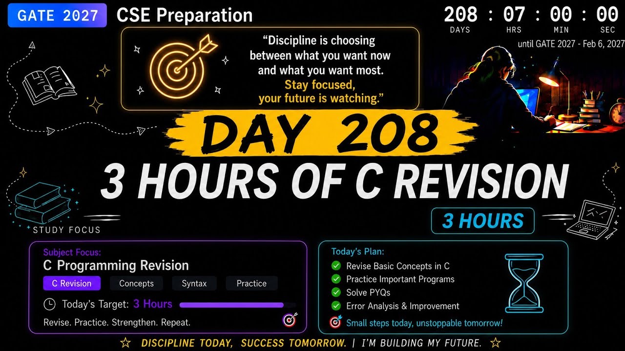Day 125 of GATE CSE 2027 📚 | 3 Hours of C Programming Revision 💻 | Consistency Over Perfection 🔥