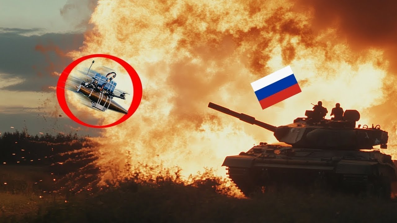 Russian tanks top speed to evade an FPV drone, but the drone gets him