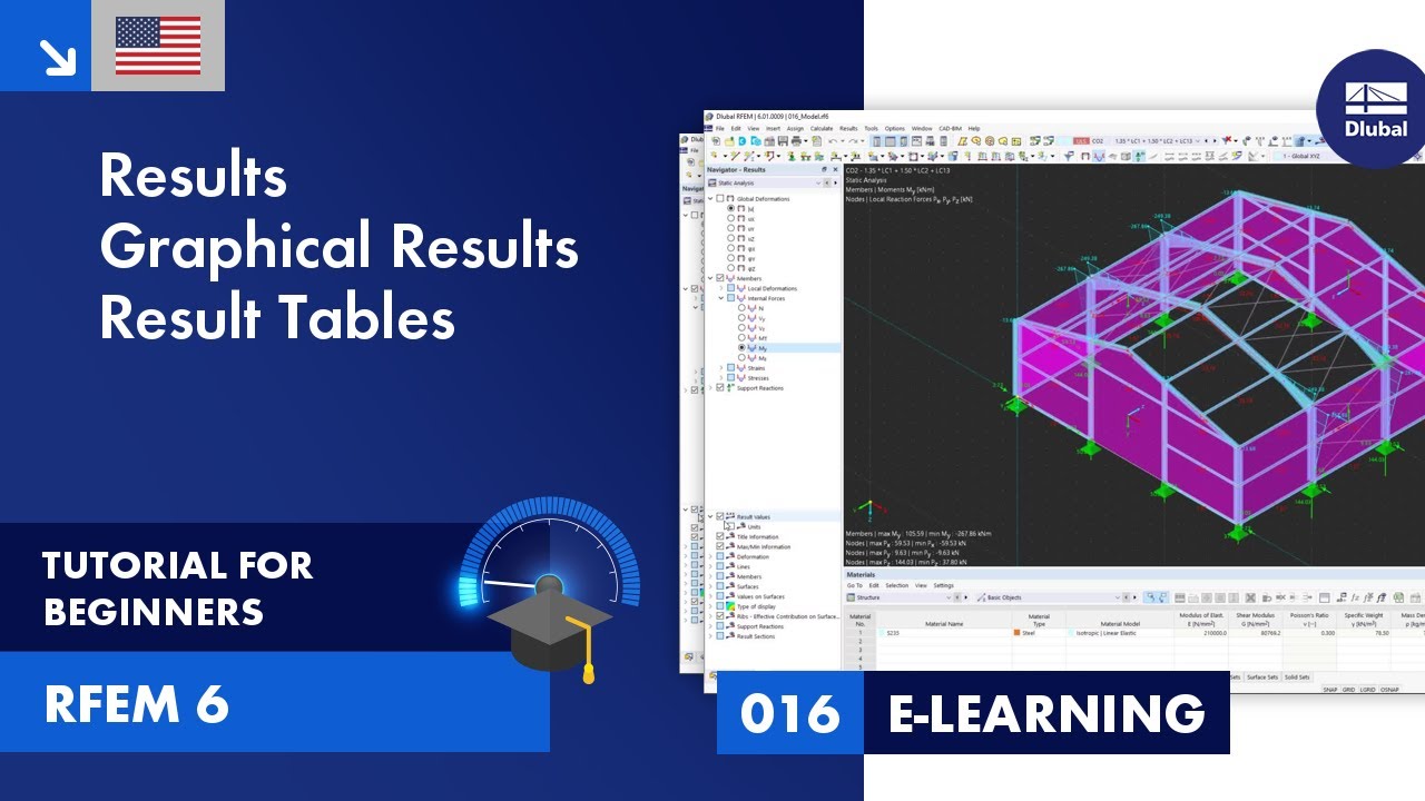 Учебное пособие RFEM 6 для начинающих | Результаты 016 | Графические результаты | Таблицы результ...