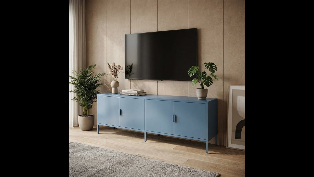 Mobile tv basso in metallo 4 ante 162x40x57 cm - Ceruleo