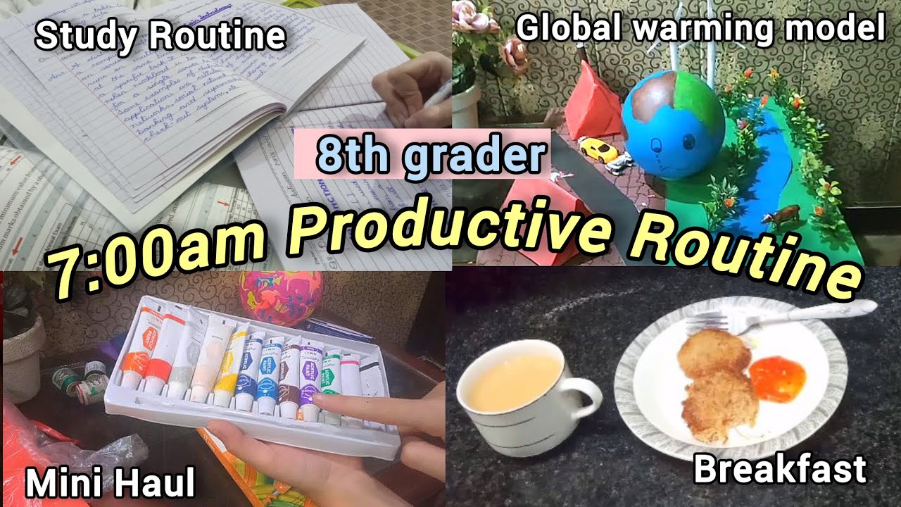 7:00am Productive Routine as 8th grader🎀(study📚 , Global warming model🌍 , Mini haul🛍️)