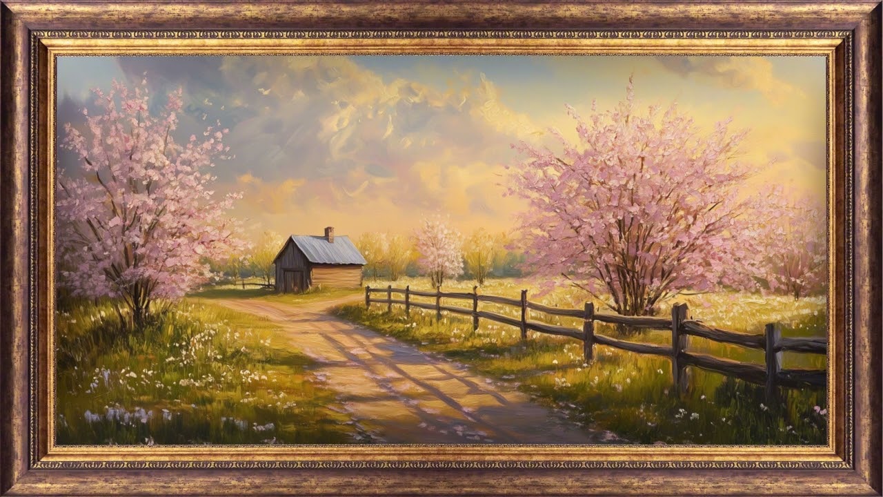 TV Art Frame: Spring Farm Landscape | Warm Vintage Country Painting for your TV (2 Hours)