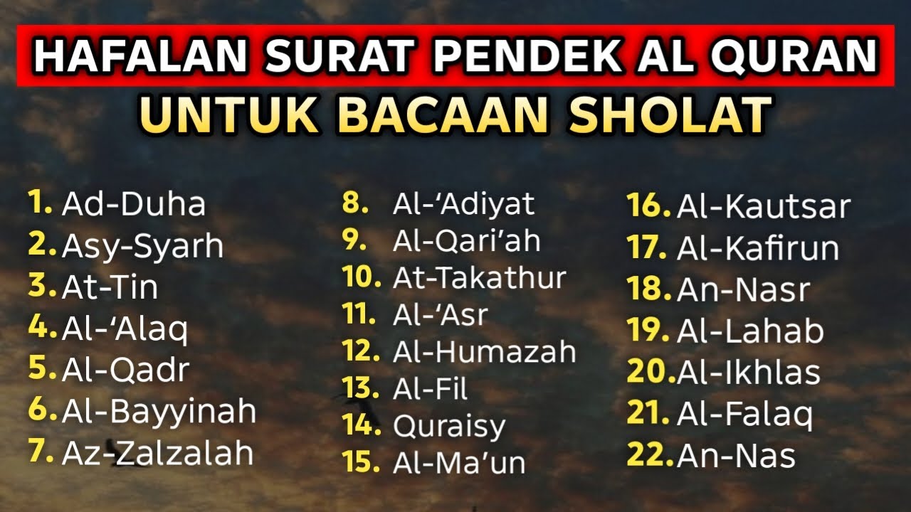 Hafalan surat pendek Al Quran untuk bacaan sholat