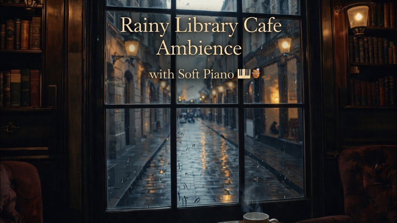 Rainy Library Cafe Ambience with Soft Piano 🎹 | Relaxing Rain & Music for Studying
