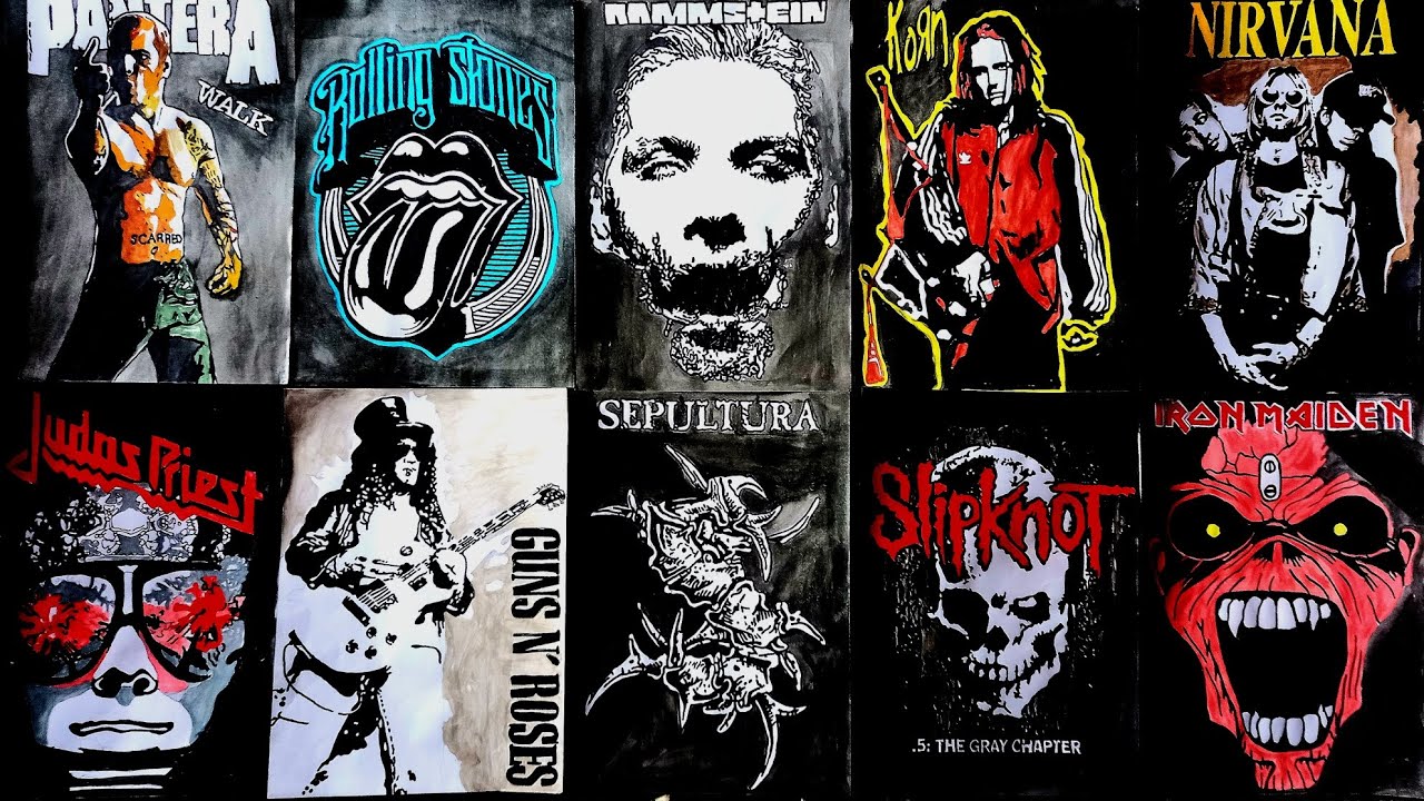 Rock & metal handmade poster🤘 pantera•rolling stones•rammestein•korn•nirvana•judas priest