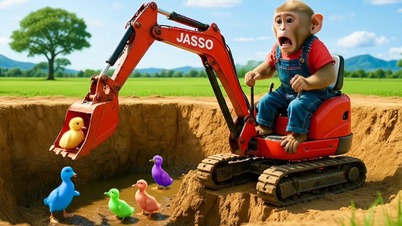 Обезьянка НаНа спасает застрявшего в яме утенка 🐥🚜💦, а затем строит уютный дом для уток 🏠💛