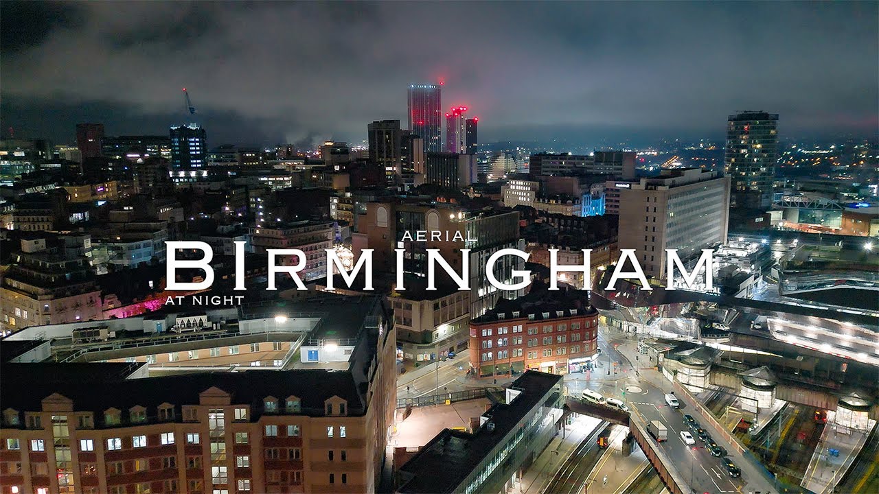 🇬🇧 Birmingham, UK 4K Aerial Night Tour &mdash; City Centre, Bullring & Skyline Lights