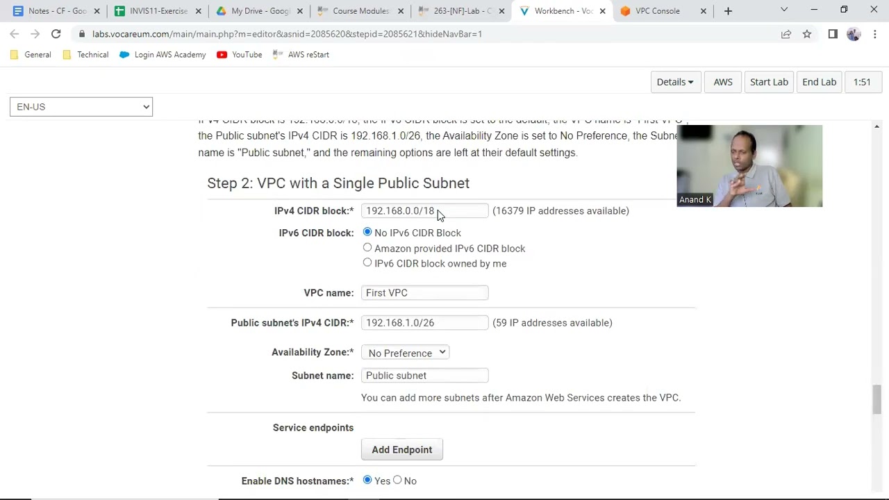 AWS reStart 263-[NF]-Lab — Создание подсетей в VPC — Ананд К.