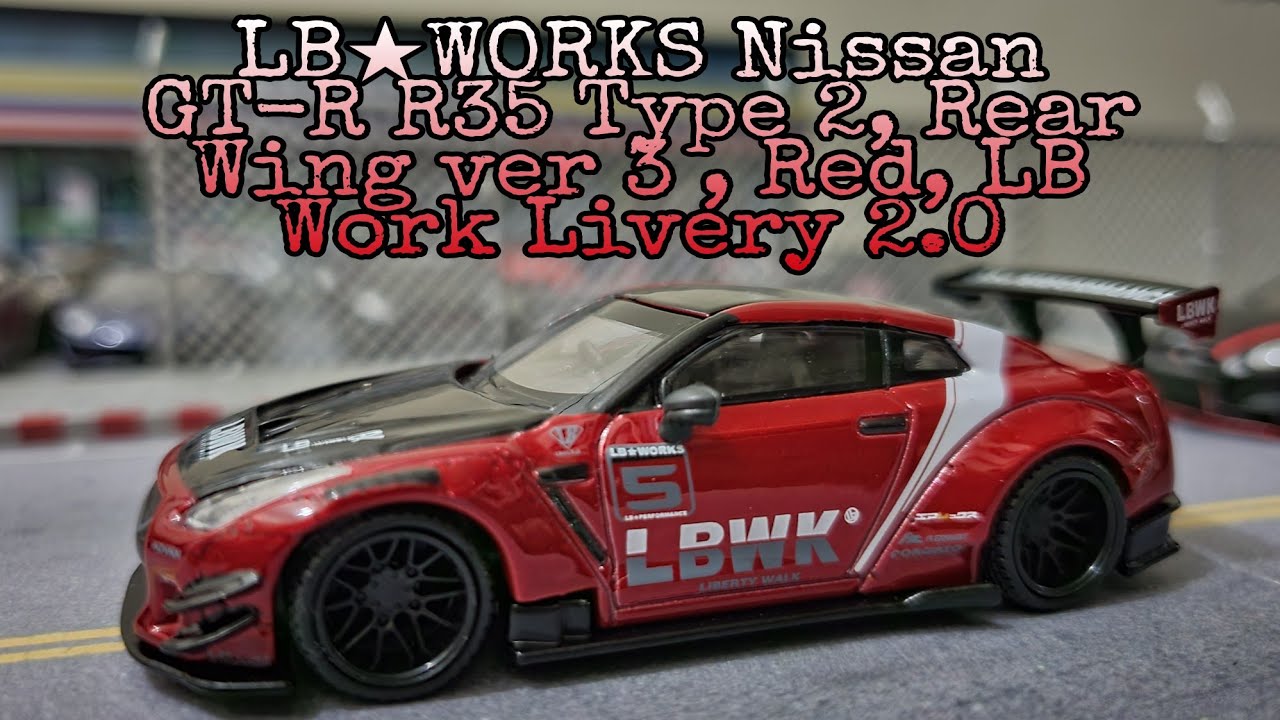 MINI GT LB-WORKS Nissan GT-R R35 Type 2, Rear Wing ver 3 , Red, LB Work Livery 2.0 / No. 345