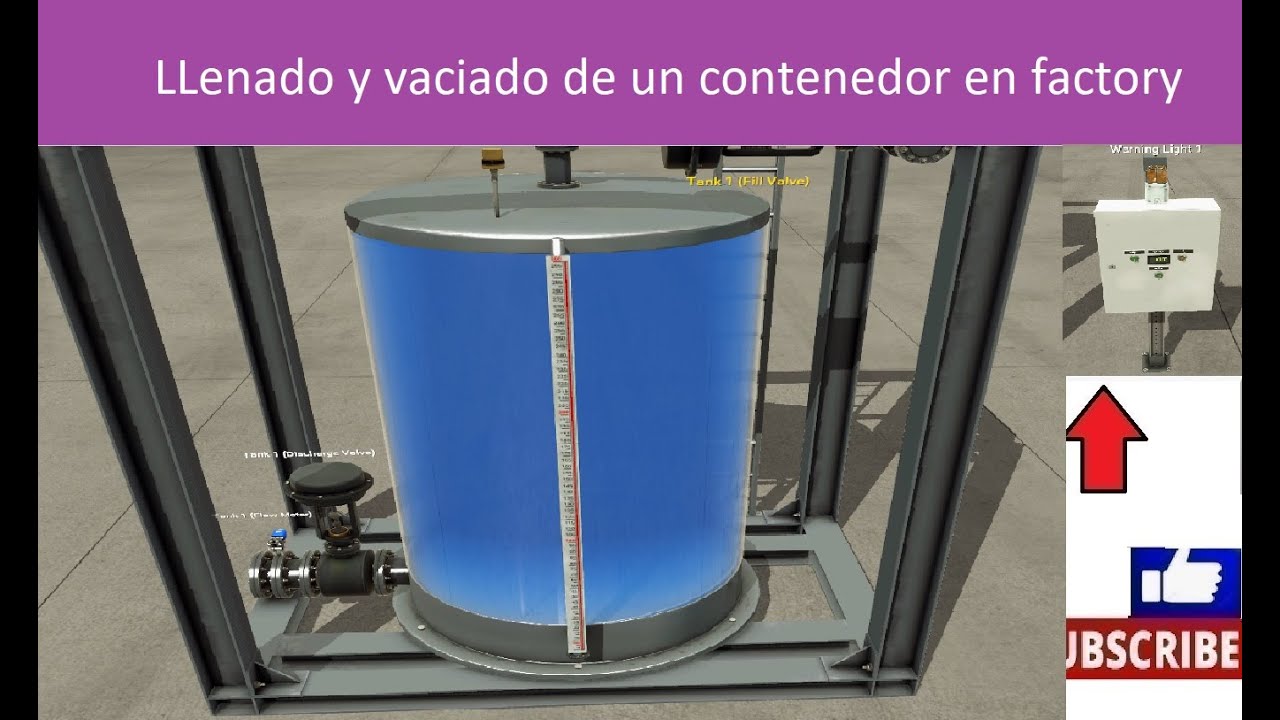 Llenado y vaciado de un contenedor de agua en factory IO sin PLC