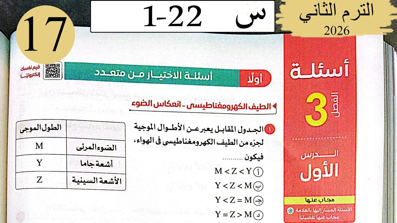 فيزياء 2ث - حل انتشار وانعكاس وانكسار الضوء - الاختيار - كتاب الامتحان 2026
