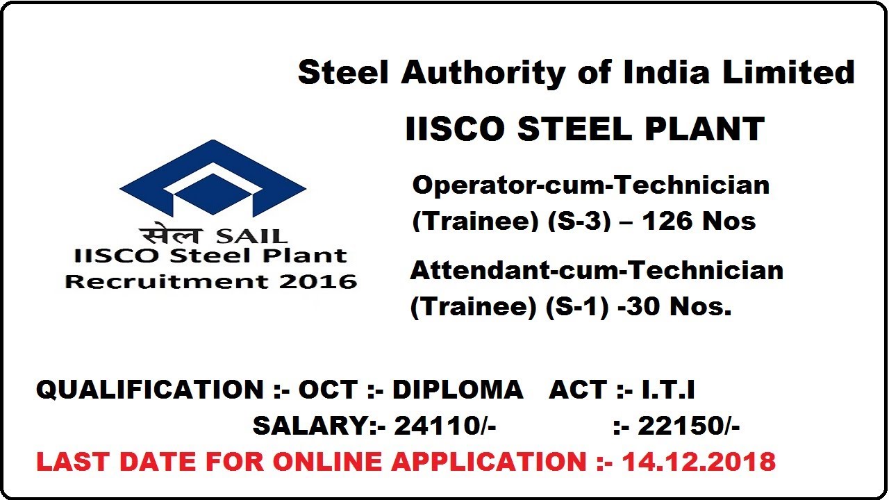 SAIL || IISCO Steel plant Notification || OCT-120 posts || ACT-- 30 posts ||