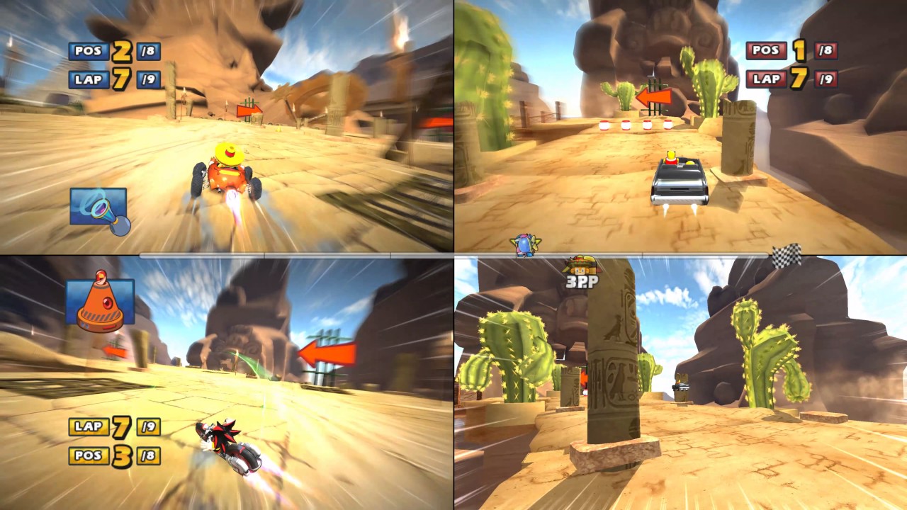 Sonic & Sega all star racing 3 player split screen sandy drifts 9 laps mayhem 4k
