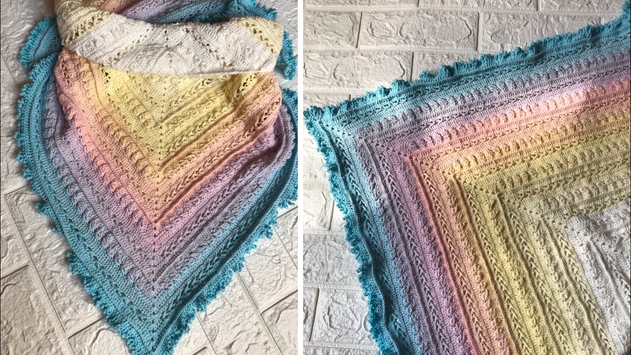 شال كروشيه بخيط يارن ارت روز جاردن | crochet shawl