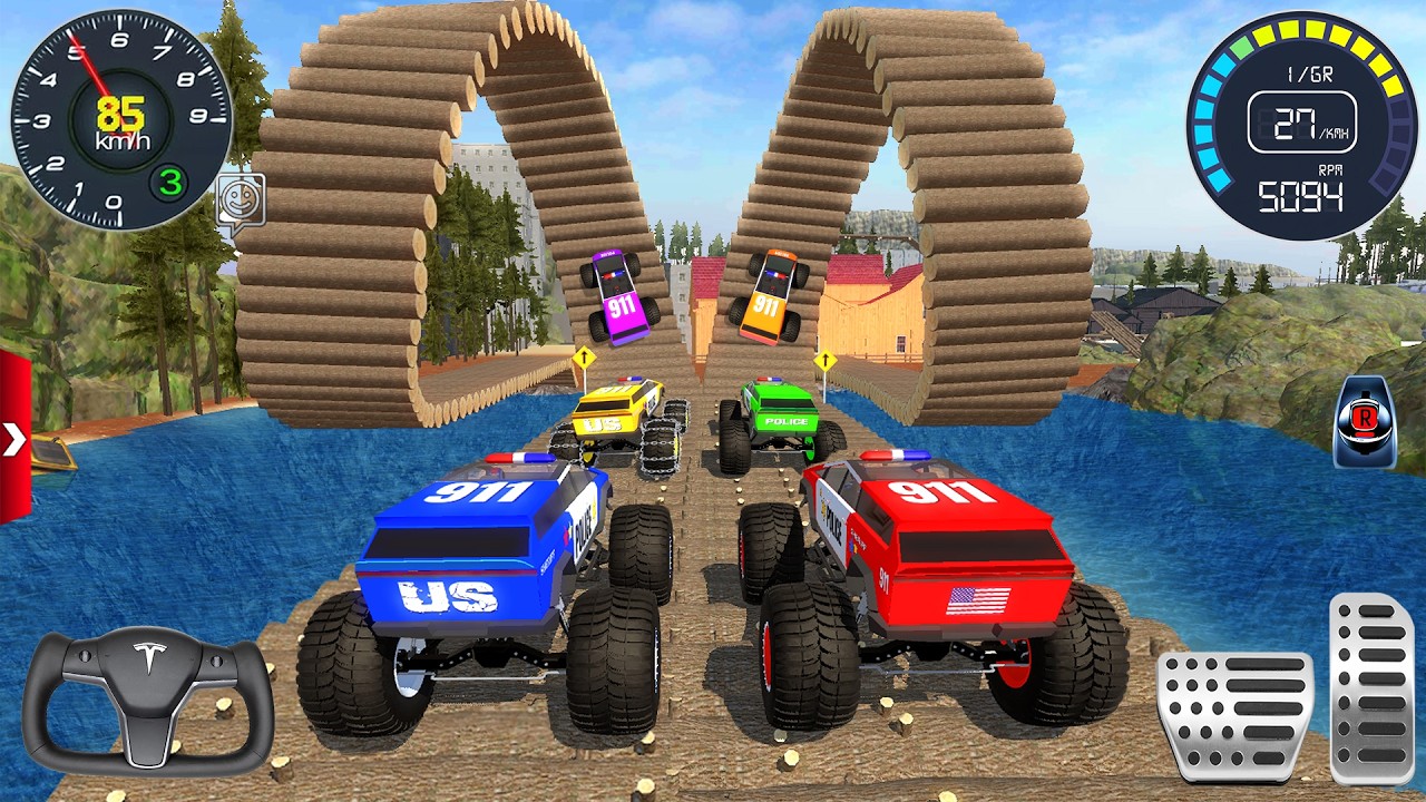 Impossible Car Mega Stunts Ramp Simulator #9 - US Police Monster Truck Driving 3D - Android gameplay