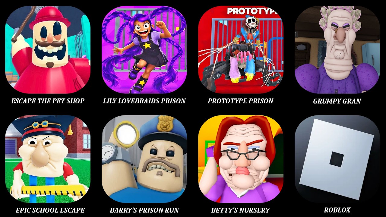 Escape The Pet Shop,Roblox,Poppy Playtime 5,PROTOTYPE PRISON,Betty's Nursery,Barry's Priosn,Grumpy