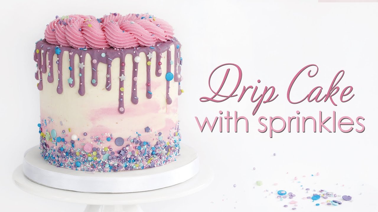 Chocolate ganache Drip Cake - with sprinkles and buttercream rosettes