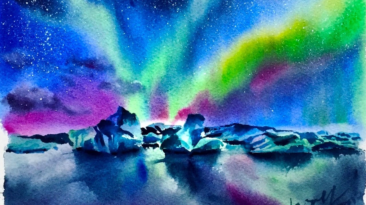 Watercolor Aurora Glacier Demonstration