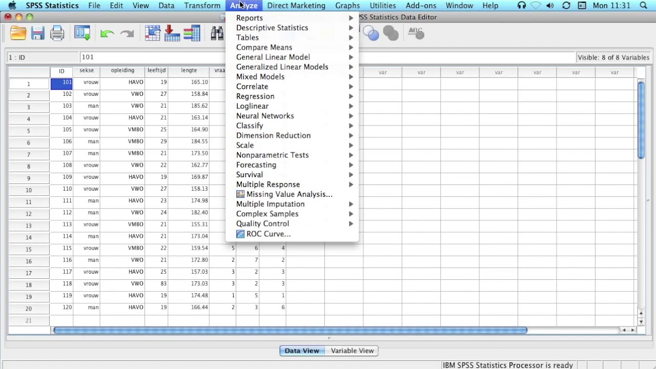 SPSS toolbar 1 2