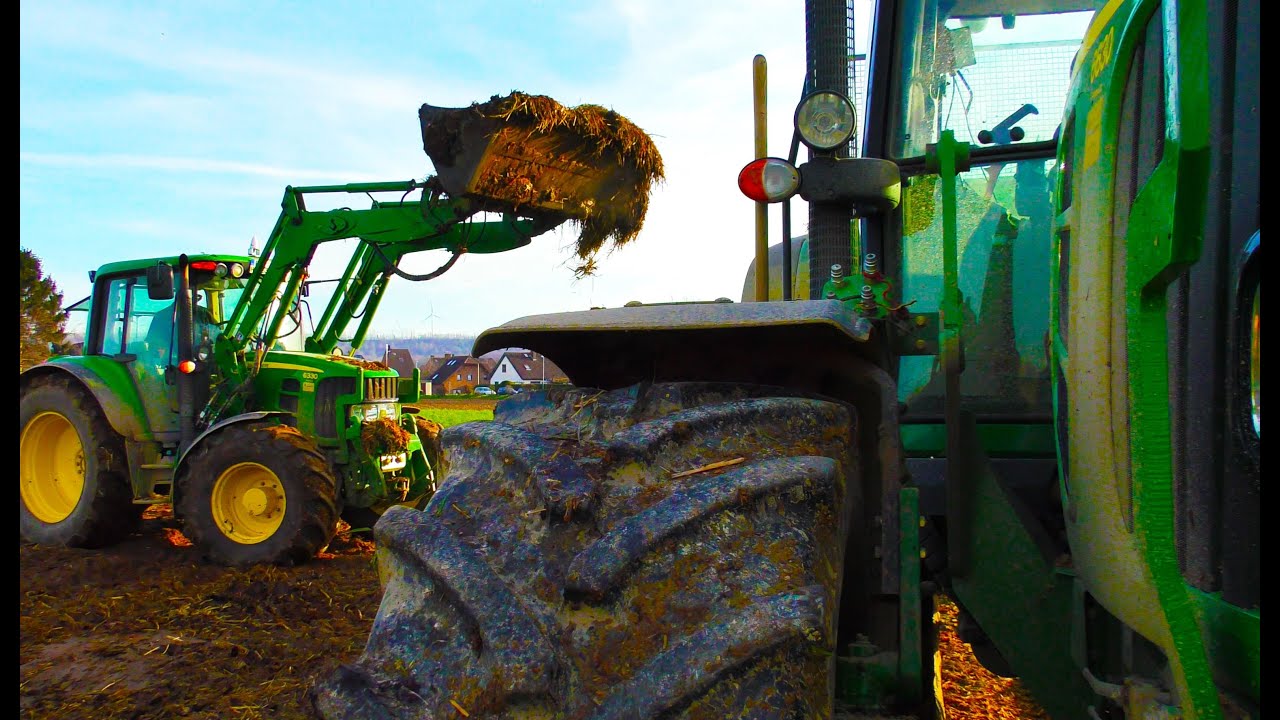 Mist streuen 2016 mit John Deere 6630, 6330 und Strautmann Streublitz