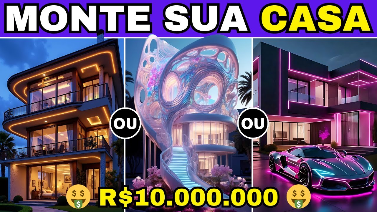 Mans&atilde;o Futurista ou Mans&atilde;o de Luxo? 🏠💎 MONTE SUA CASA DE R$10.000.000! 🏡✨ | Jogo da escolha | quiz