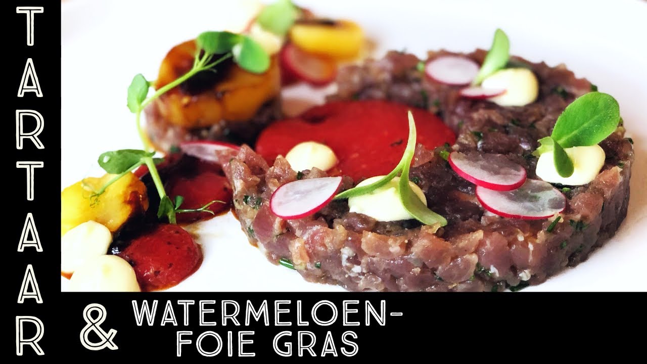 Gerookte tonijn TARTAAR met watermeloen foie gras op de Big green Egg!