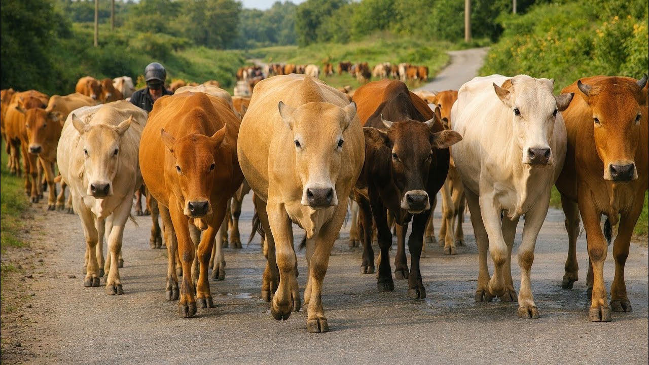 Kerumunan Sapi Kampung Melompati Pembatas Jalan Buat Mencari Rumput segar, Suara Sapi Moo, Sapi Lucu