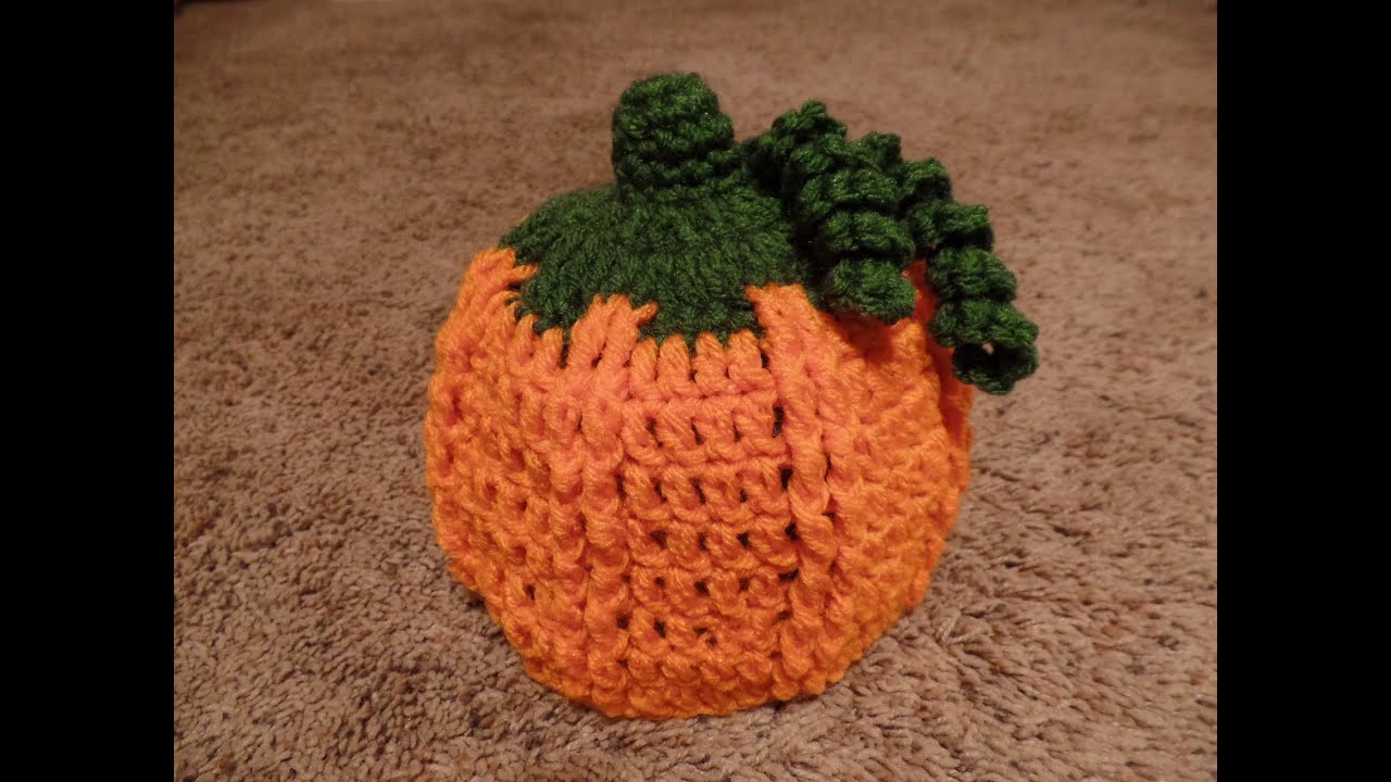 How to Crochet Child Pumpkin Beanie Hat TUTORIAL #267